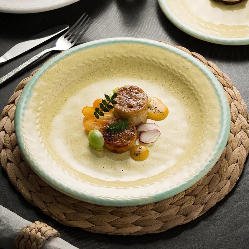 WQ Japanese Retro Underglaze Ceramic Flat Plate 8.5 Inch