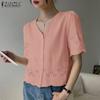 ZANZEA Women Casual V-Neck Summer Short Sleeve Embroidery Lace Blouse