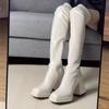 High-heeled Over-the-knee Boots for Women's 2025 Autumn and Winter New Small Slim Waterproof Table Square Head Thick-heeled White High Boots