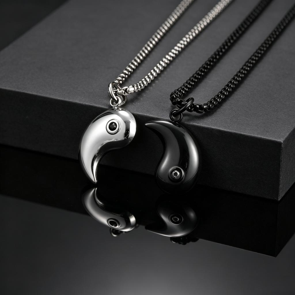 Fashion Yin Yang Pendant Necklace Stainless Steel Black Silver Friendship Necklace for Men Women BFF Couples Jewelry Gift