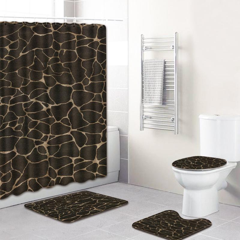 Marble Texture Printing Bathroom Non-Slip Floor Mat Shower Curtain Combination Carpet European And American Style