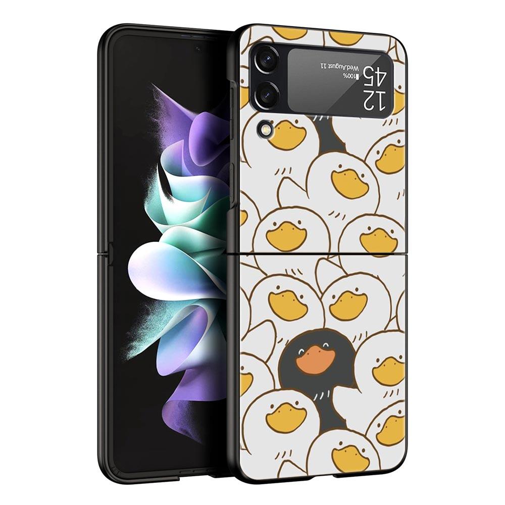 Phone Case For Samsung Galaxy Z Flip 3 4 5 Hard Black Folding PC For Samsung Z Flip3 Cover Protect Shell Cartoon Duck Goose Game