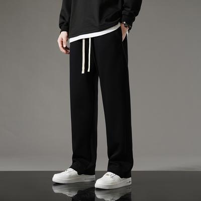 Men Spring Autumn Sweatpants Korean Fashion Sportswear Drawstring Wide Leg Straight Track Pants Cotton Casual Loose Trousers