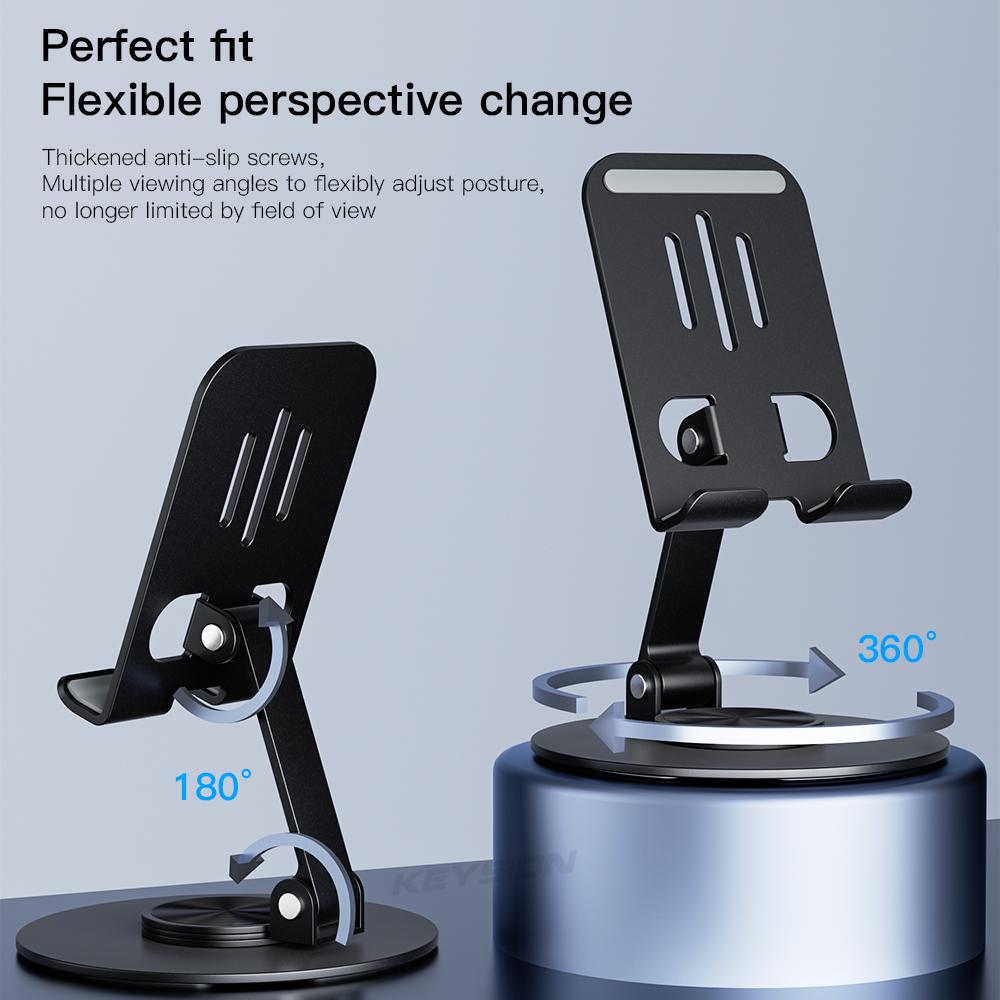 KEYSION Metal Aluminum 360° Rotation Tablet Holder Folding Universal Phone Bracket Adjustable Desktop Stand For iPad And Phone