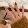 Light Luxury Exquisite Hollow Out Leaf Rings for Women Vintage Palace Style Wire Drawing Yellow Ring High Quality Jewelry