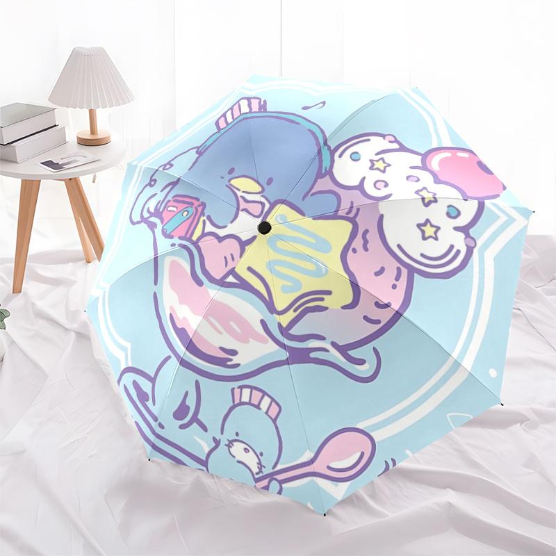 1pc Kawaii Ice Cream Sundae with Cherry Topping - Cute Dessert Illustration for Fans, Travelers, Everyday Use, Festive Gift, Auto-Open Close Umbrella,