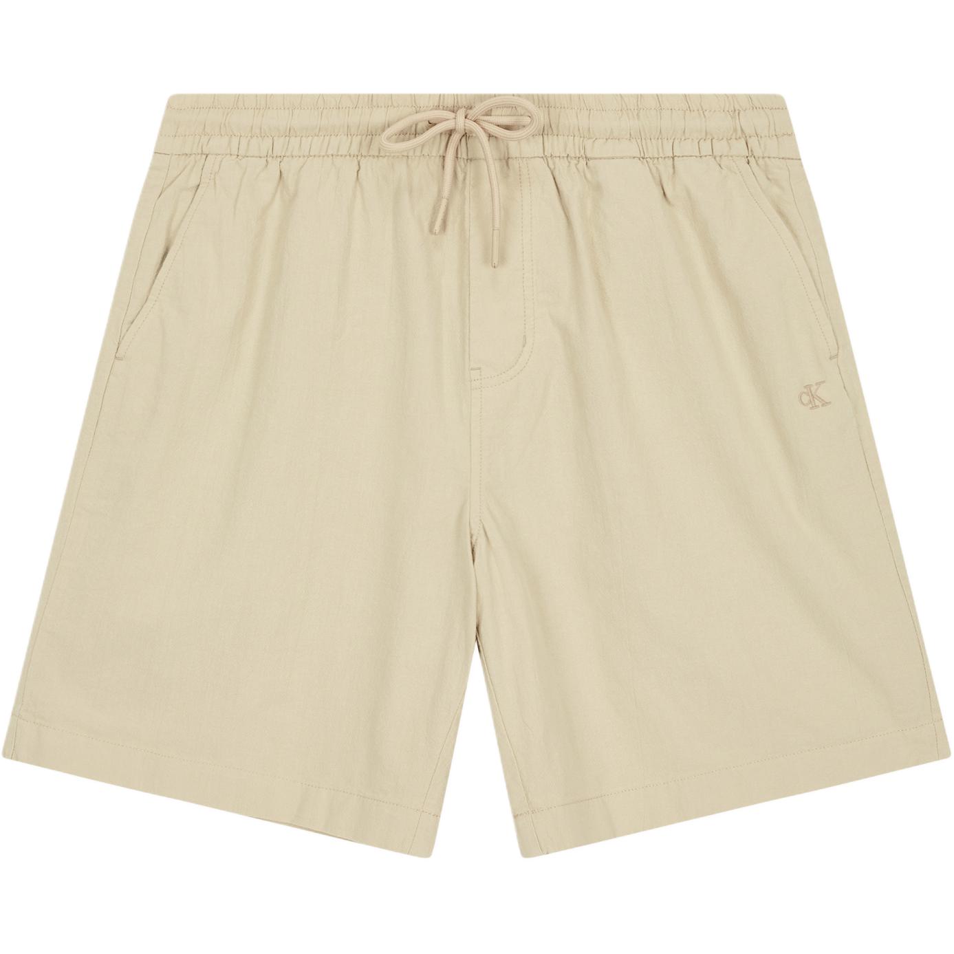 

Calvin Klein Jeans Early Autumn Solid Color Brand Logo Embroidered Drawstring Casual Shorts Men shorts Beige J325623-RAE S