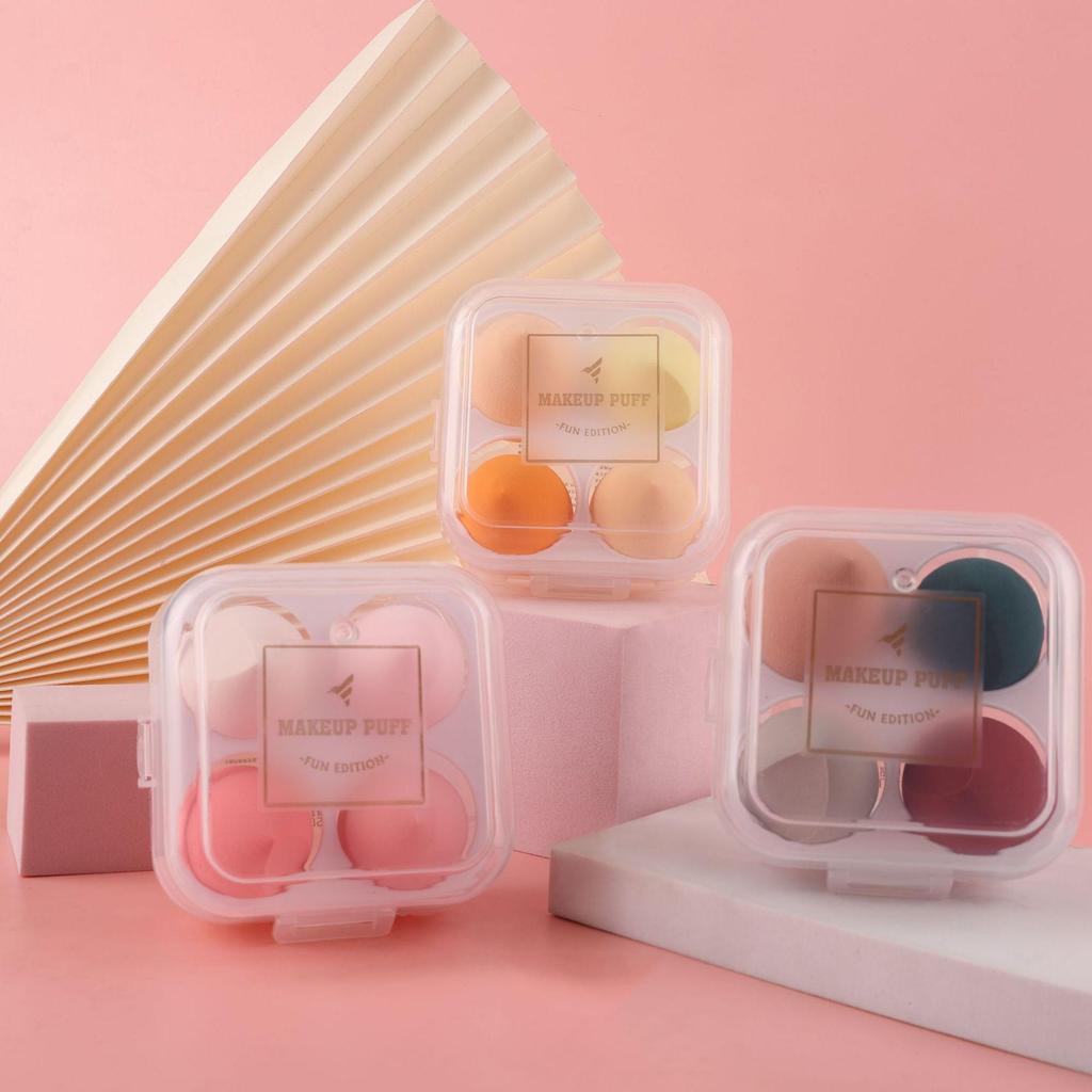 Sada Beauty Blenderů bez latexu: Houbičky na make-up ve tvaru kapky s úložným boxem - 4 houbičky s vysokou elasticitou