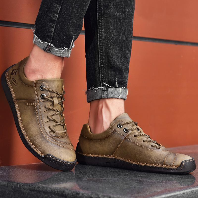 Men Casual Shoes Leather Outdoor Walking Sneakers 2025 New Fashion Male Leisure Vacation Soft Driving Shoes Man Size 48 Brown
