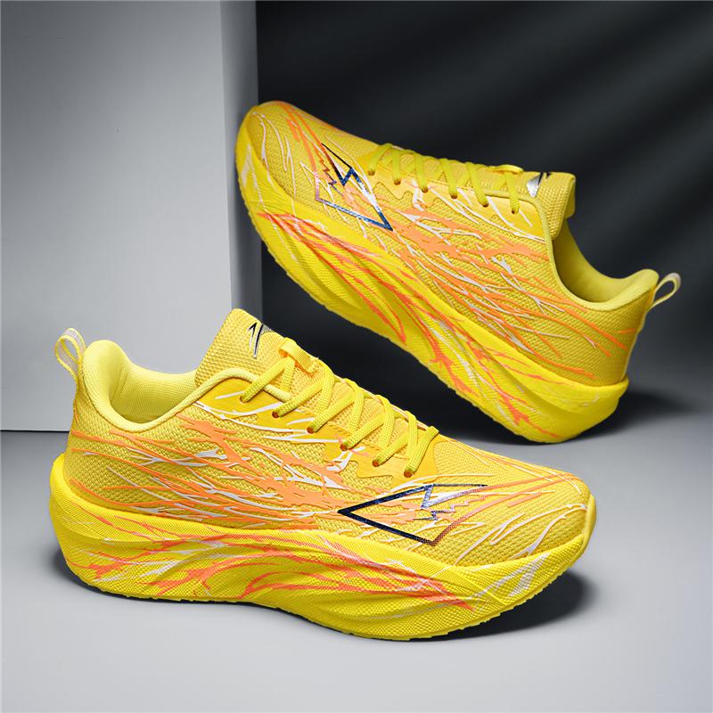 

Marathon Carbon Plate Air Cushion Men Sports Running Shoes Breathable Lightweight Comfortable Athletic Nonskid Sneakers 45 жёлтый
