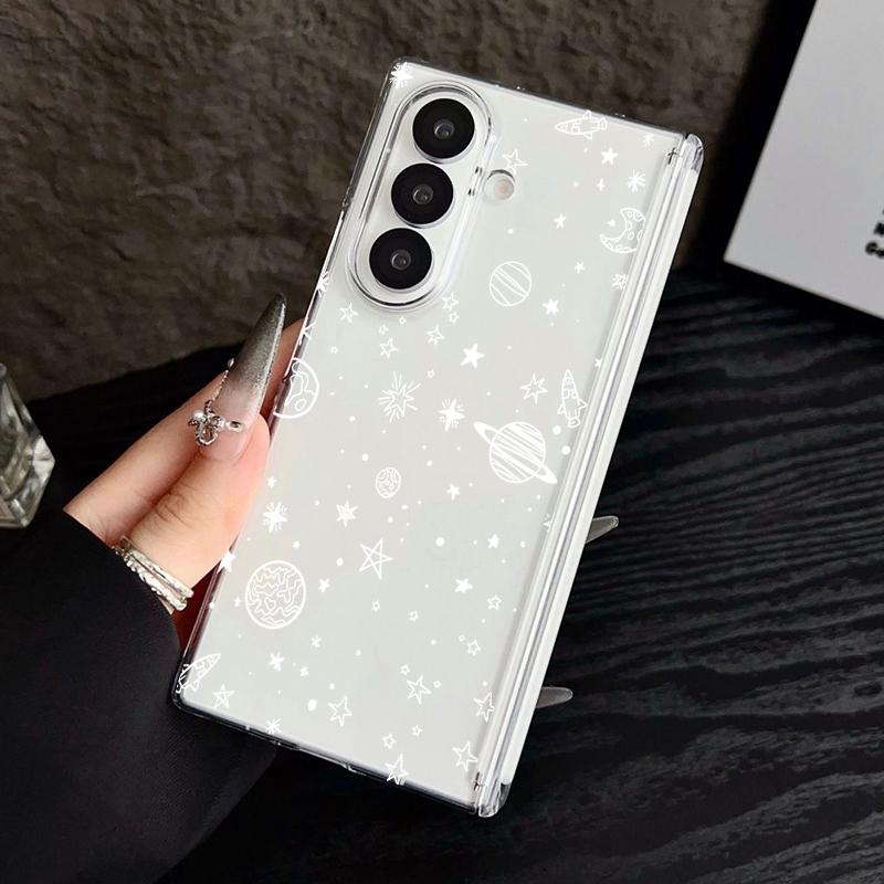 Magnetic Auto Adsorption Clear Phone Case For Samsung Galaxy Z Fold 7 6 5 Fold7 Fold6 Fold5 5G Stars Pattern Hard PC Back Cover
