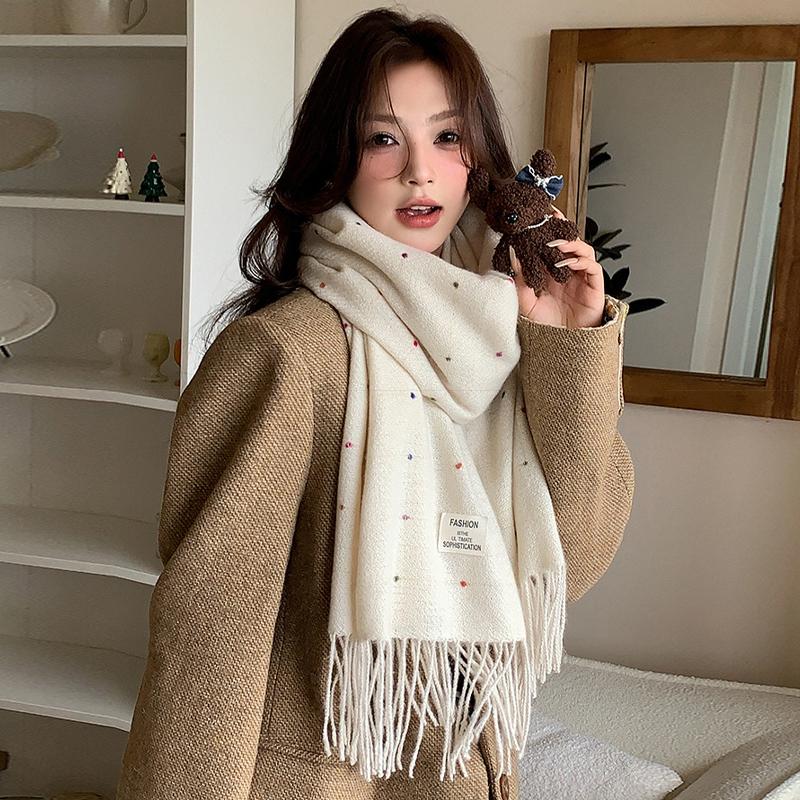Korean Style Polka Dot Tassel Warm Scarf Fashionable Versatile Simple Generous Scarf