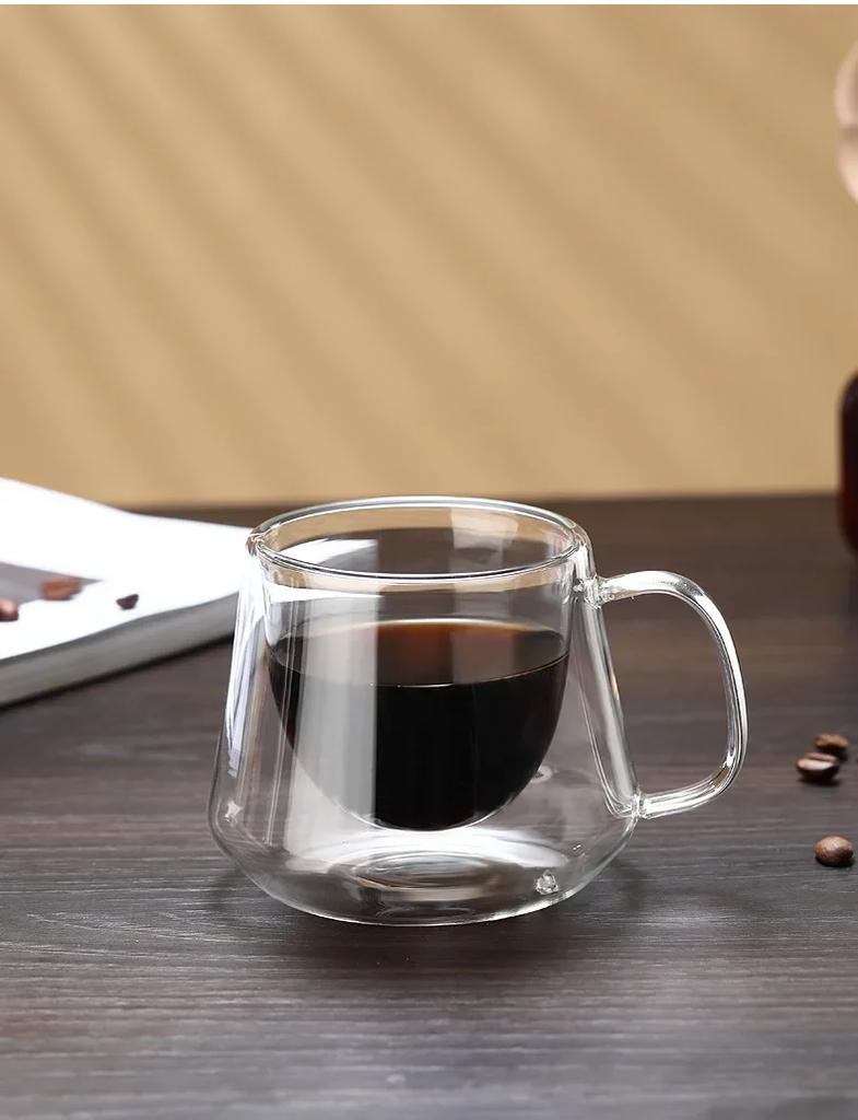 Double Wall Glass Transparent Heat-resistant Espresso Coffee Cup Diamond Shape Household Breakfast Milk Juice Tea Cups Drinkware