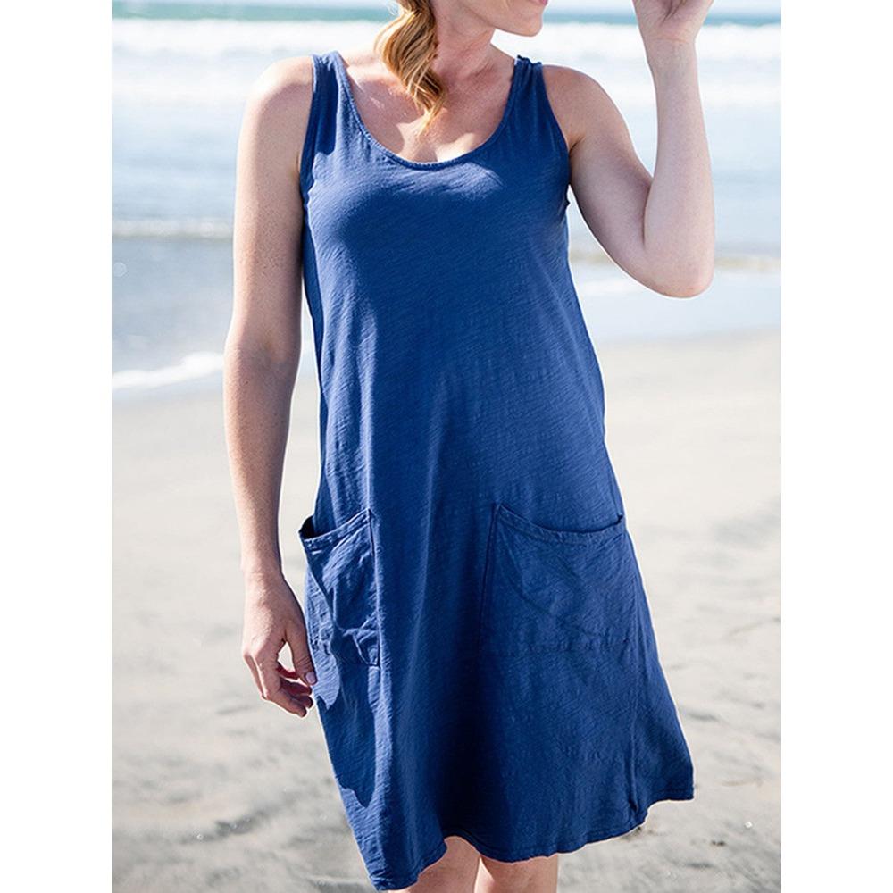 HNXC Dámská móda Léto Jaro Jednobarevný potisk Neformální šaty bez rukávů s výstřihem do O