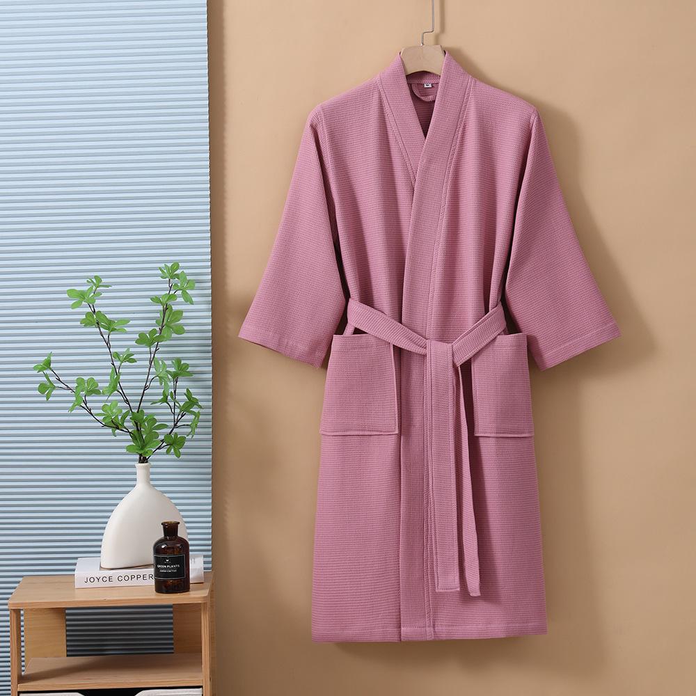 Unisex Quick-Dry Cotton Waffle Bathrobe - All-Season, Absorbent, Perfect for Steam Room & Spa