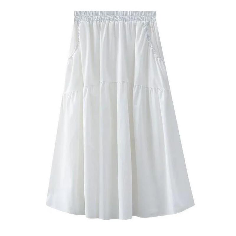 

Юбка женская летняя повседневная универсальная эластичная с высокой талией свободная юбка-бюстье большого размера эластичная тонкая однотонная платья M белый