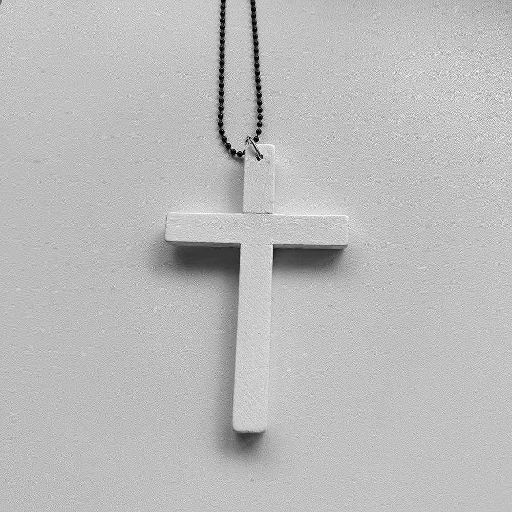 Neue Gothic Coole Y2K Holz Kreuz Anhänger Halsketten Unisex Schwarz Weiß Rot Hip Hop Charme Kette Choker Halskette Mode Schmuck