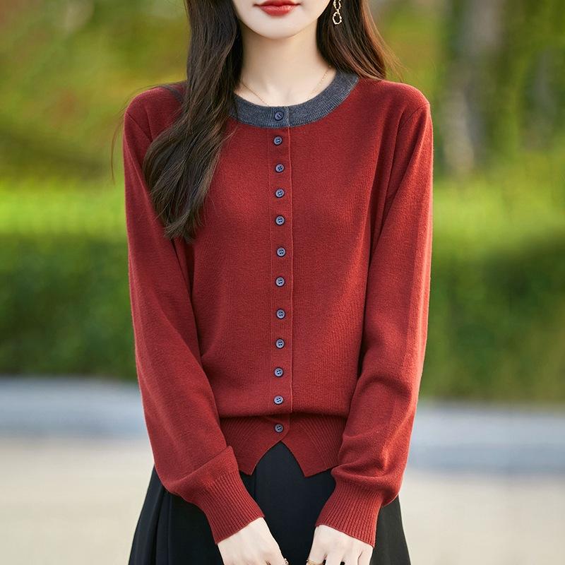 

Ретро Мода Контрастный Цвет Поддельный Двойка Камвольный Шерстяной Вязаный Кардиган для Женщин Свободный Модный Универсальный Однобортный Жакет XL