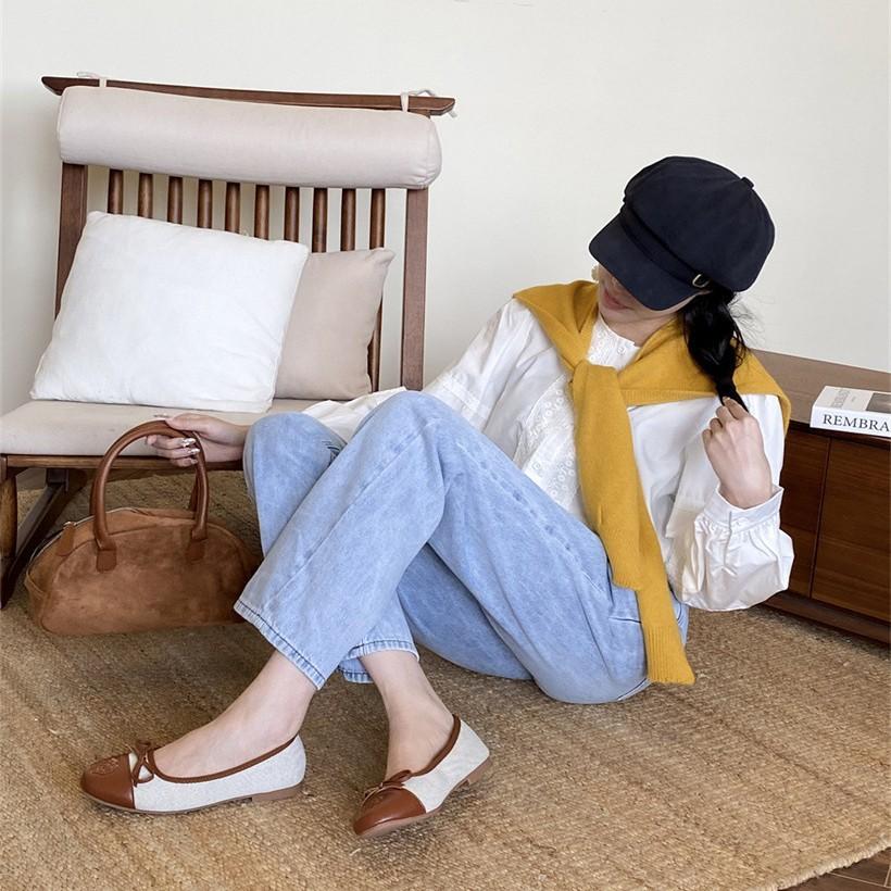 High version 25 new Xiaoxiangfeng flat-soled single shoes women's bow comfortable lazy shoes Fragrant grandma low-heeled ballet shoes