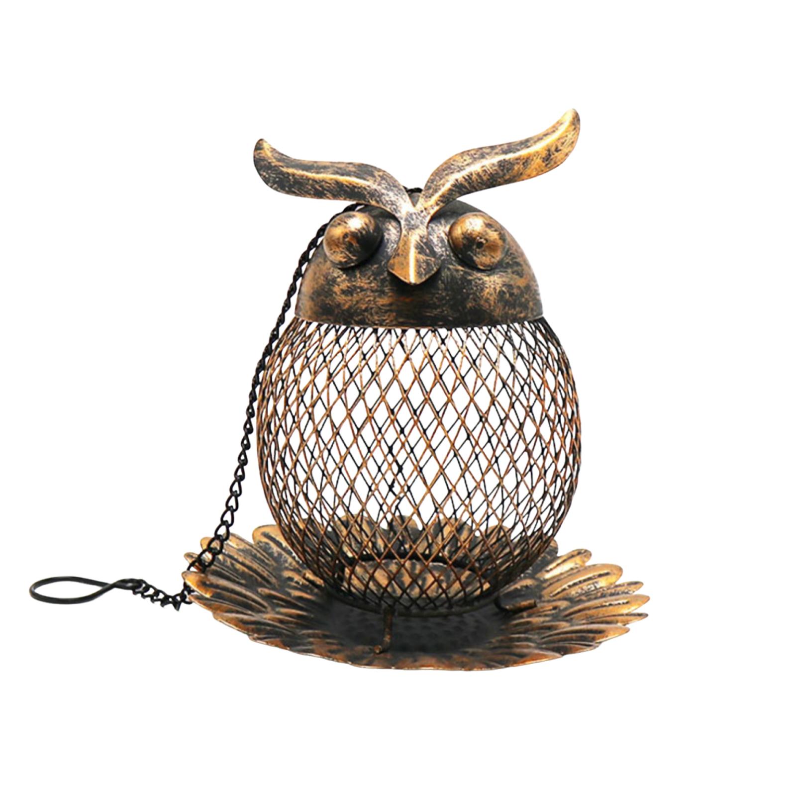 

Metal Owl Shaped Mesh Bird Feeder with Chain and Decorative Base for Outdoor Garden Yard Hanging Use One Size