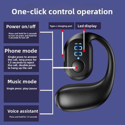 Admisitr Digital Display Single Left Ear Hanging Bluetooth Headphones Ultra-long Battery Button Version OWS, Non-in-ear Conduction, Wireless Sports