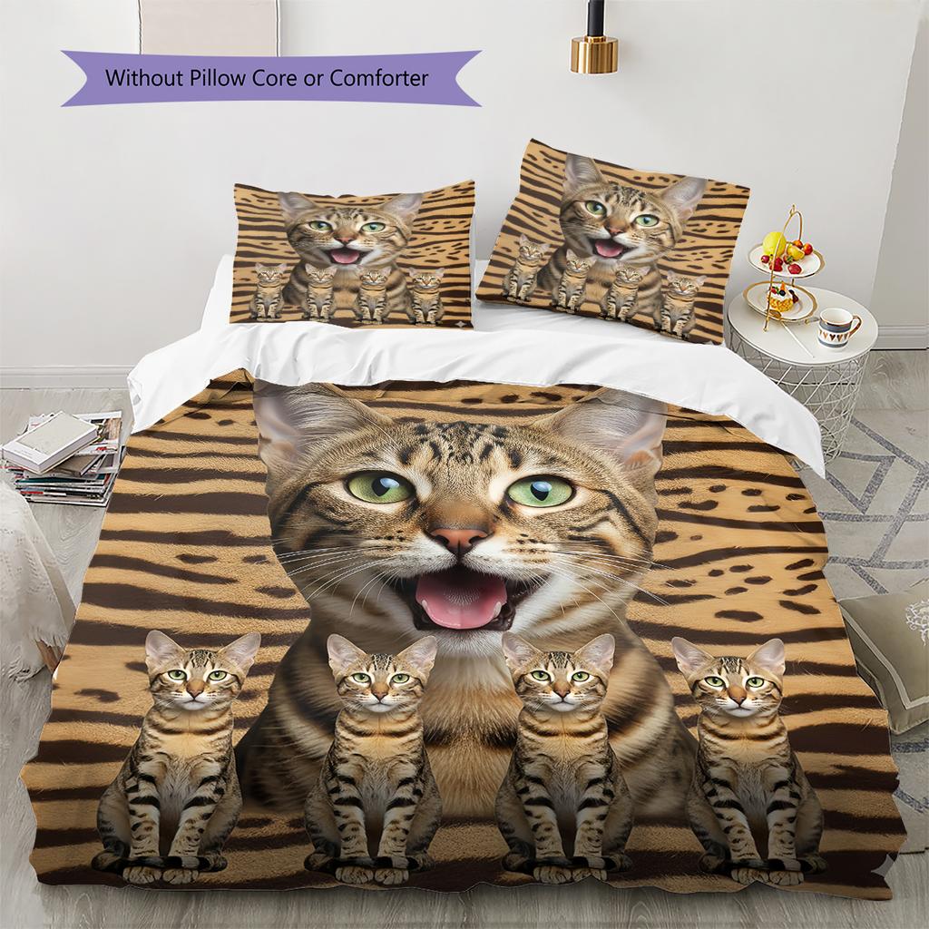 Cute Cat 3D Pattern Bedding Quilt Set Quilt Cover Pillowcase Home Decoration Gift (1 * duvet cover + 2 * pillowcase, without core)