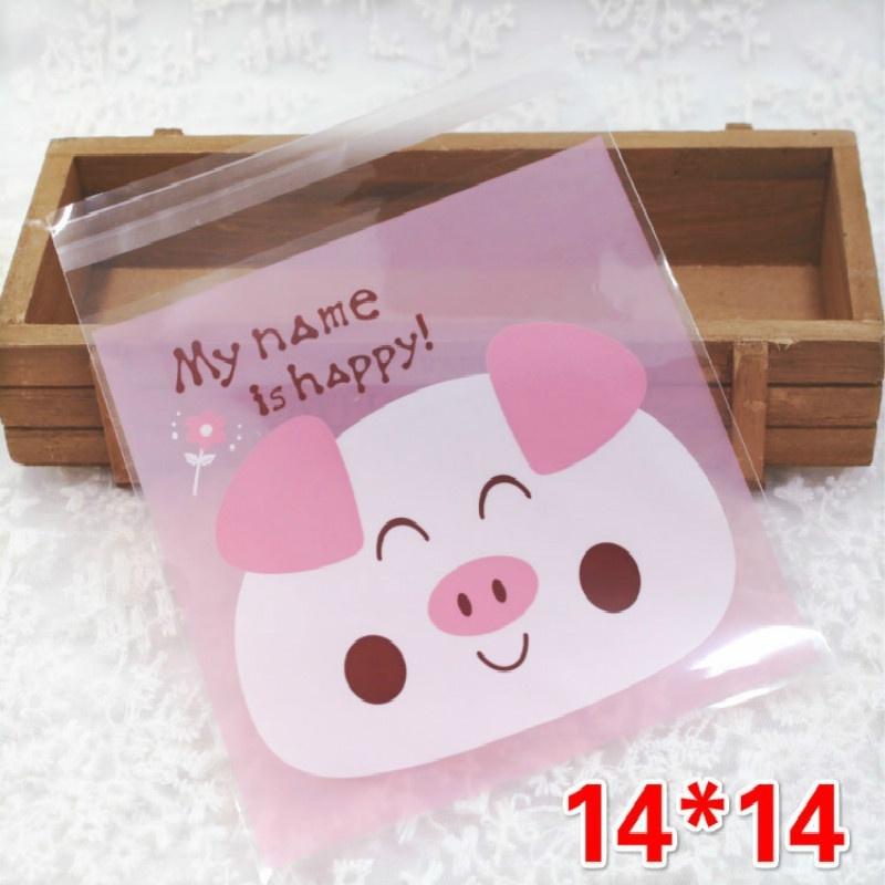 50 Pcs Baking Package Cookie Bag Cartoon Self-sealing Bag Handmade Soap Candy Snack Bag