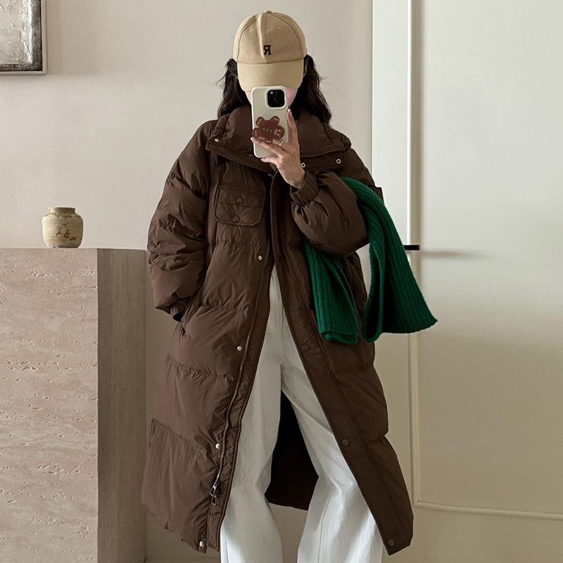 

Стойка воротник кулиска длинный пуховик женский 2025 зима новая мода корейский маленький милый пальто до колена прилив S