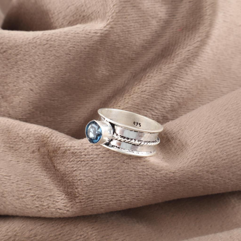London Blautopas Schmuck, 925 massiver Sterlingsilberring, handgefertigter Edelstein-Schmuckring zum Gedenktag