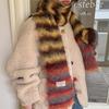 Thick Woolen Knitted Scarf Autumn Winter Rainbow Color Block Striped Versatile Anti-Cold Shoulder Wrap Scarf