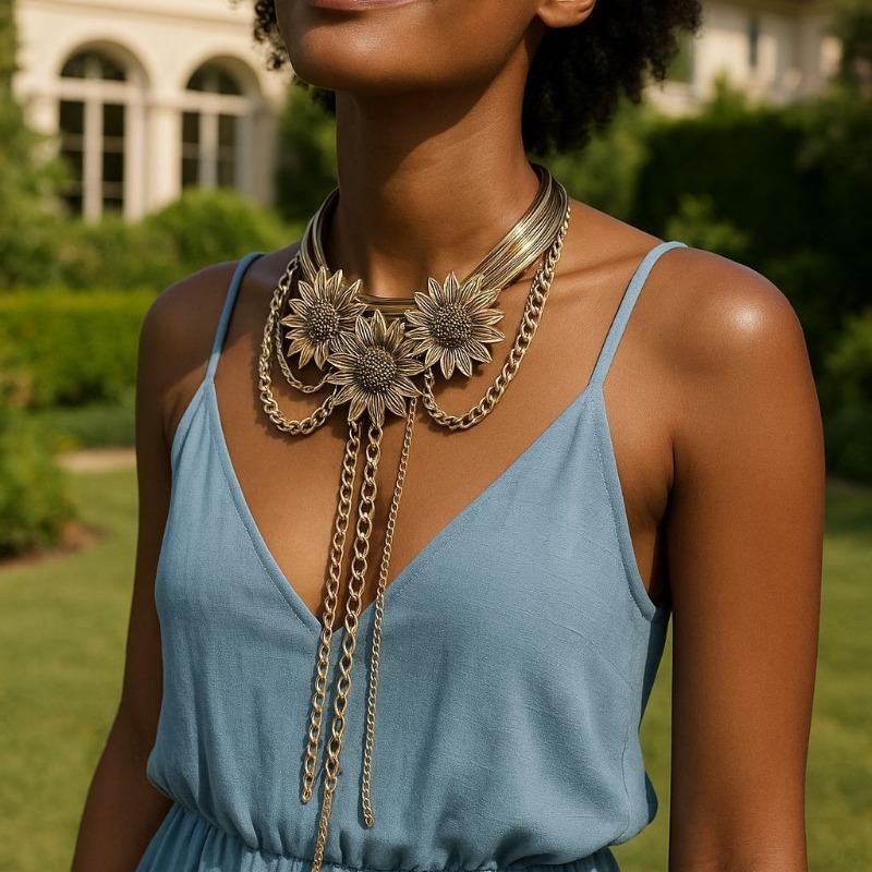 Personalized Retro Heavy Industry High Sense Three-dimensional Flower Long Fringed Pendant Necklace Light Luxury Women's Model