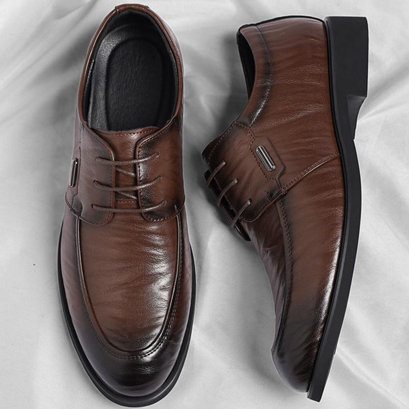 

Men s Business Formal Fashi Leather Dress Shoes Outdoor Men s Hand Grip Pattern Retro Lace Up Leather Party Shoes For Men 38 коричневый