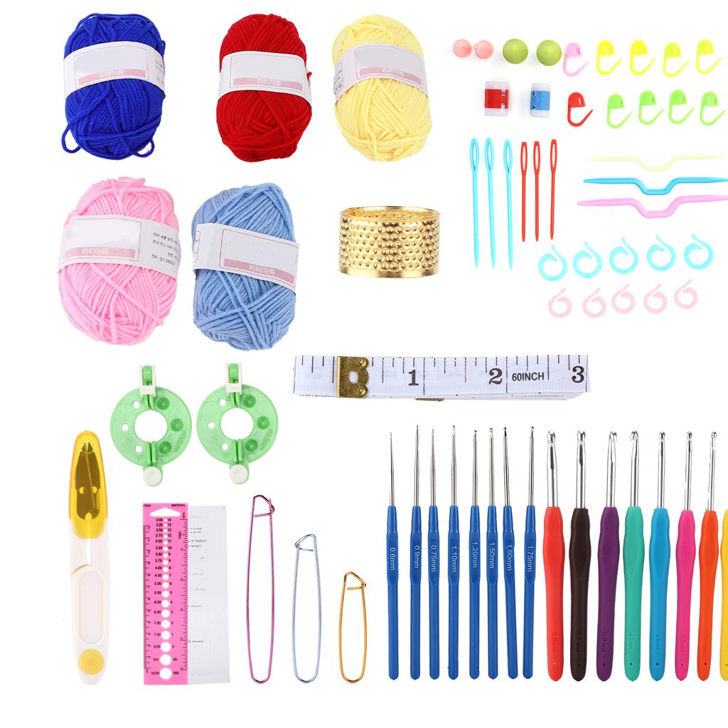 Knitting Kit DIY Blue Chrysanthemum Plastic Crochet Hooks Kit with Woolen Yarn Storage Bag for