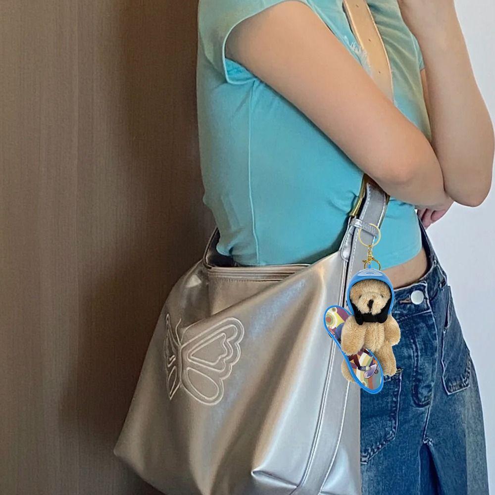 Bag Charm Little Skate Bear Plush Keychain Fluffy Skateboard Bear Keychain  Kids Girls Toys