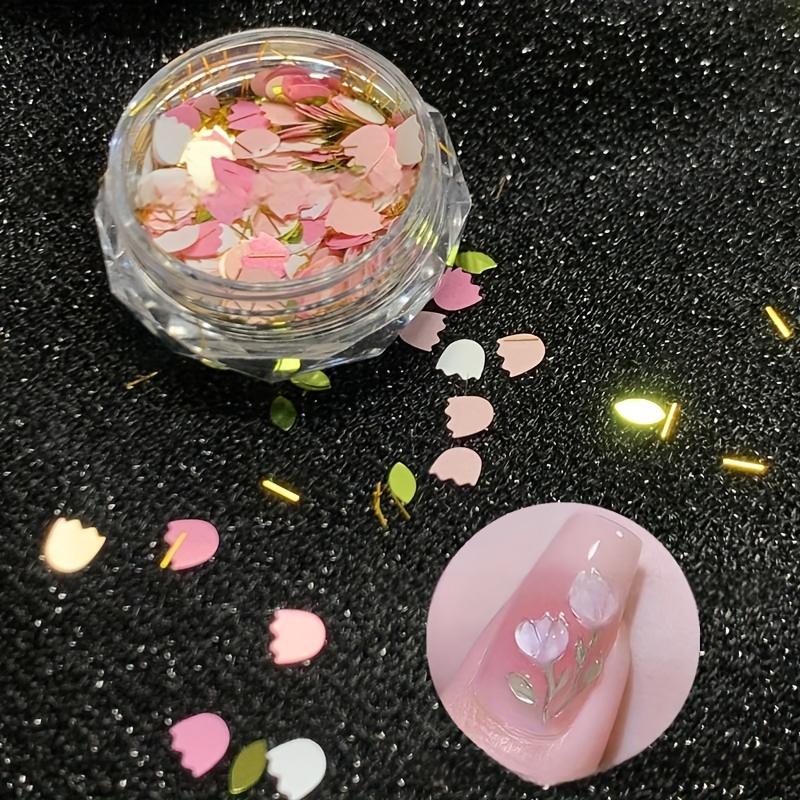 Frühlings-Tulpen-Nagelkunst-Dekorationen, Blumen-Nagelsticker mit Glitzerakzenten, für DIY Maniküre & Pediküre, Nageldekorationen