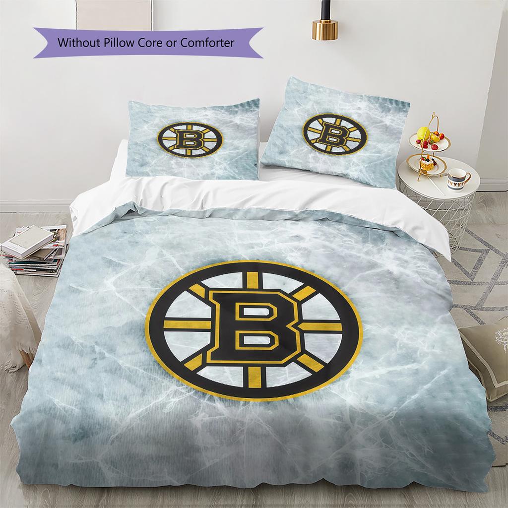 Boston Bruins2 Pattern Bedding Quilt Set Home Decoration Gift (1 * duvet cover + 2 * pillowcase without core)