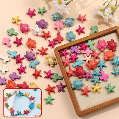10/30/50pcs Turtle Turquoise Beads, Charm of Turtle Beads Colorful Round Beads Spaced Beads Marine Animals Starfish Beads String