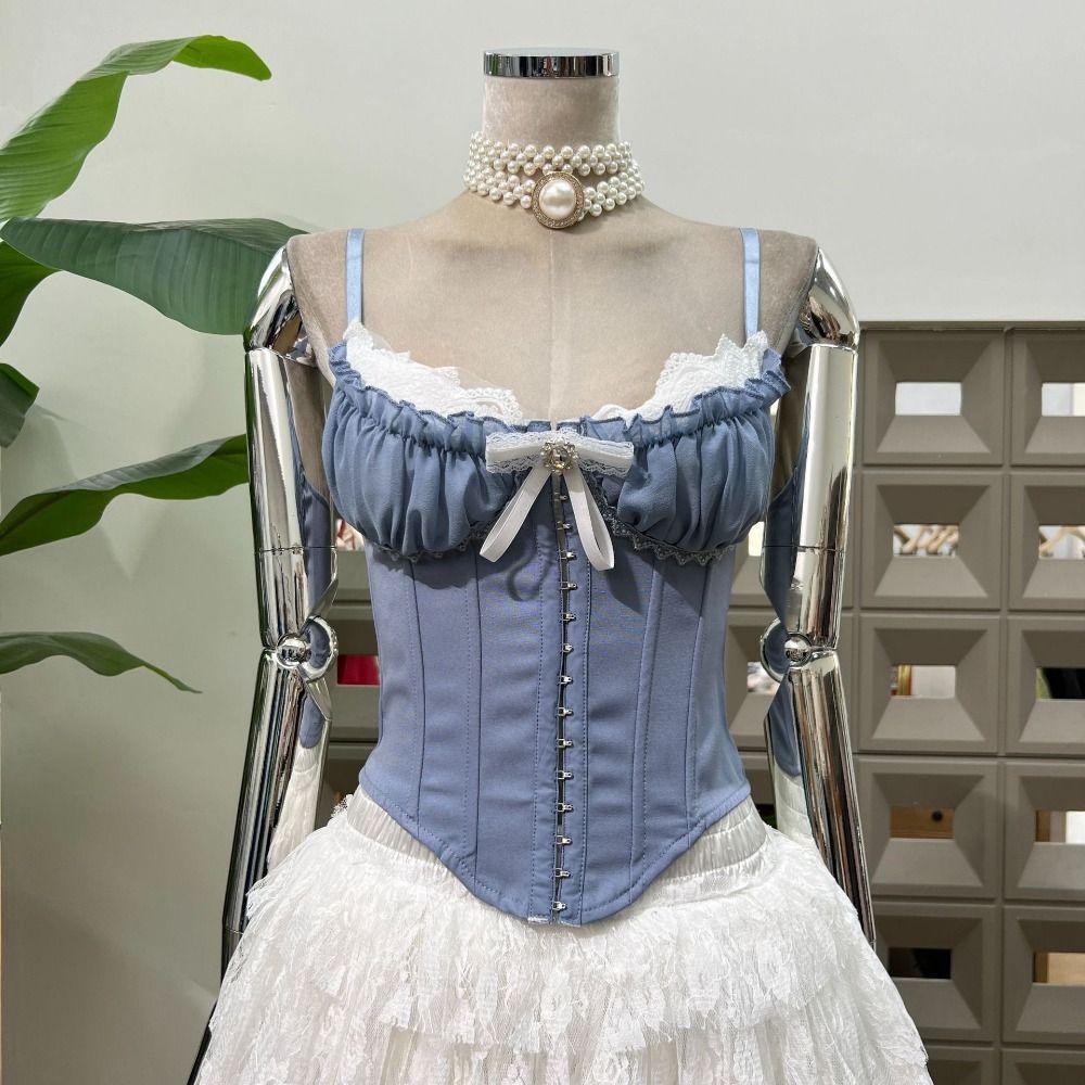 Bowknot Lace Corset Ruffle Suspender Vest Spicy Girl Style Lace Flower Camisole  Ladies