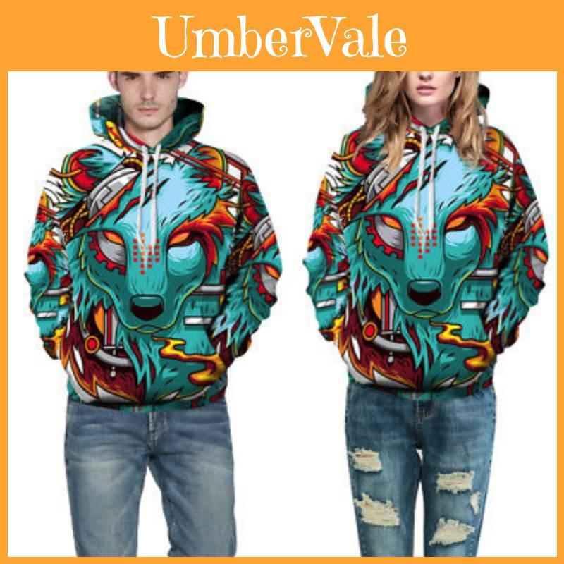 Vibrant Skull Print Digital Pullover Hoodie For Men Comfortable Loose Fit