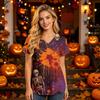 Women V Neck Short Sleeve Scrub Top with Halloween Print and Pockets for Work Uniform Comfortable Fit