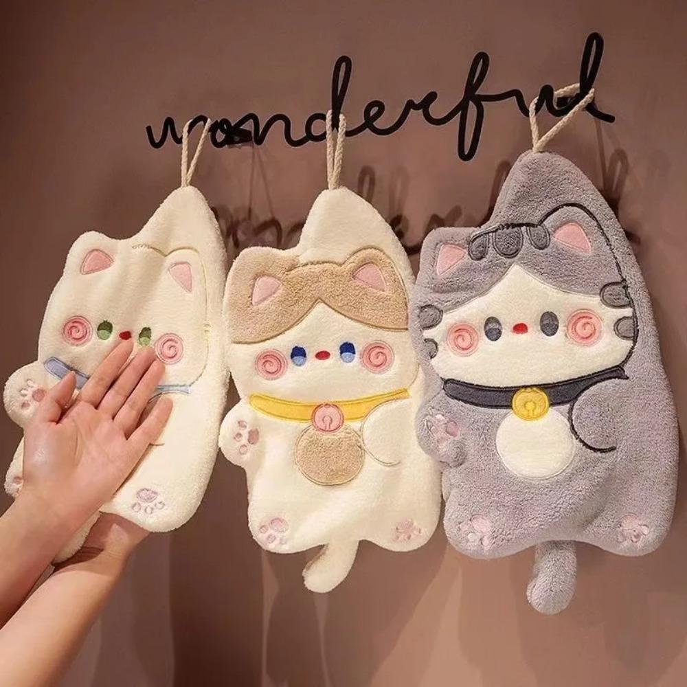 Niedliches Katze Handtuch Schnelltrocknendes Küchenputzlappen Korallenvlies Cartoon Tier Saugfähig Badezimmer Hängehandtuch Haushaltswaren