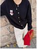 European Style Embroidered Bear Loose Wool Cardigan - Women's Autumn/Winter Fashion Sweater
