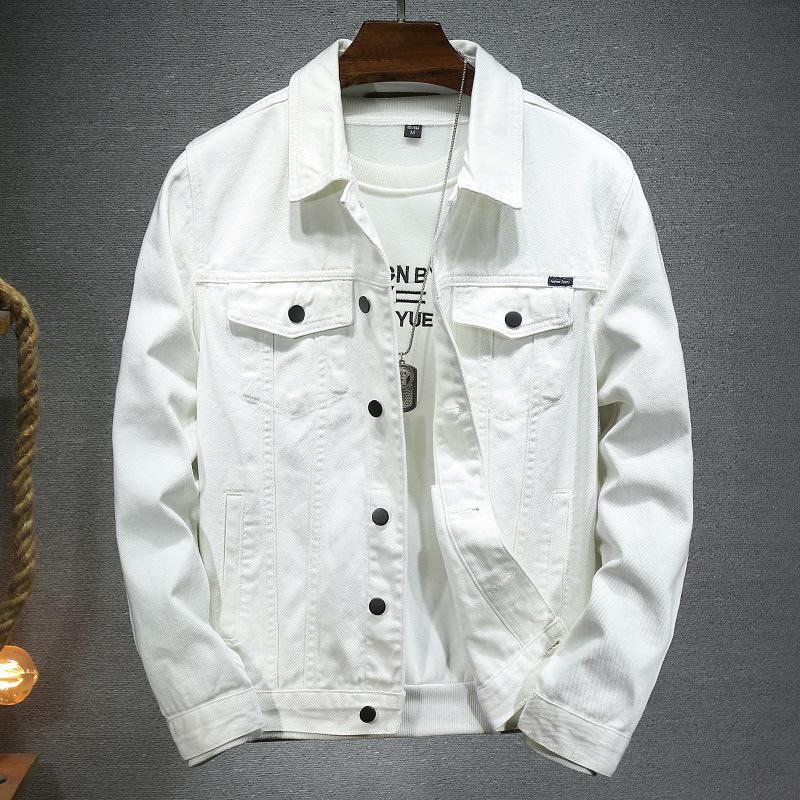 

Spring & Autumn Men s White Denim Jacket - Casual Trendy Workwear for Couples, Japanese-Inspired Brand 5XL