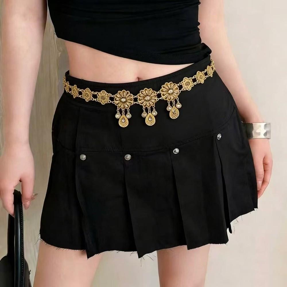 Metall Blume Bauchkette Strass Hohl Gürtel Vintage Taillenkette Outdoor