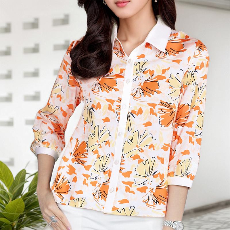 

ZANZEA Женская блузка свободного кроя с отложным воротником, рукавами 3/4 и принтом для лета 3XL