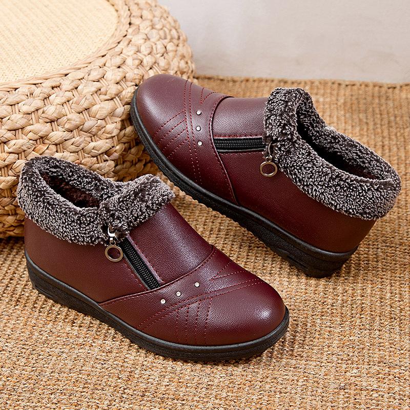 

Модные теплые хлопковые туфли 2024 года, зимние плюшевые нескользящие женские туфли на плоской подошве, низкие плюшевые кожаные туфли Plataforma Mujer 41 красный