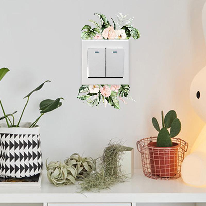 Decor Wall Paper Long Lasting Wall Mural Colorfast Plant Flower Switch Wall Decorative Sticker Self-Adhesive Decal