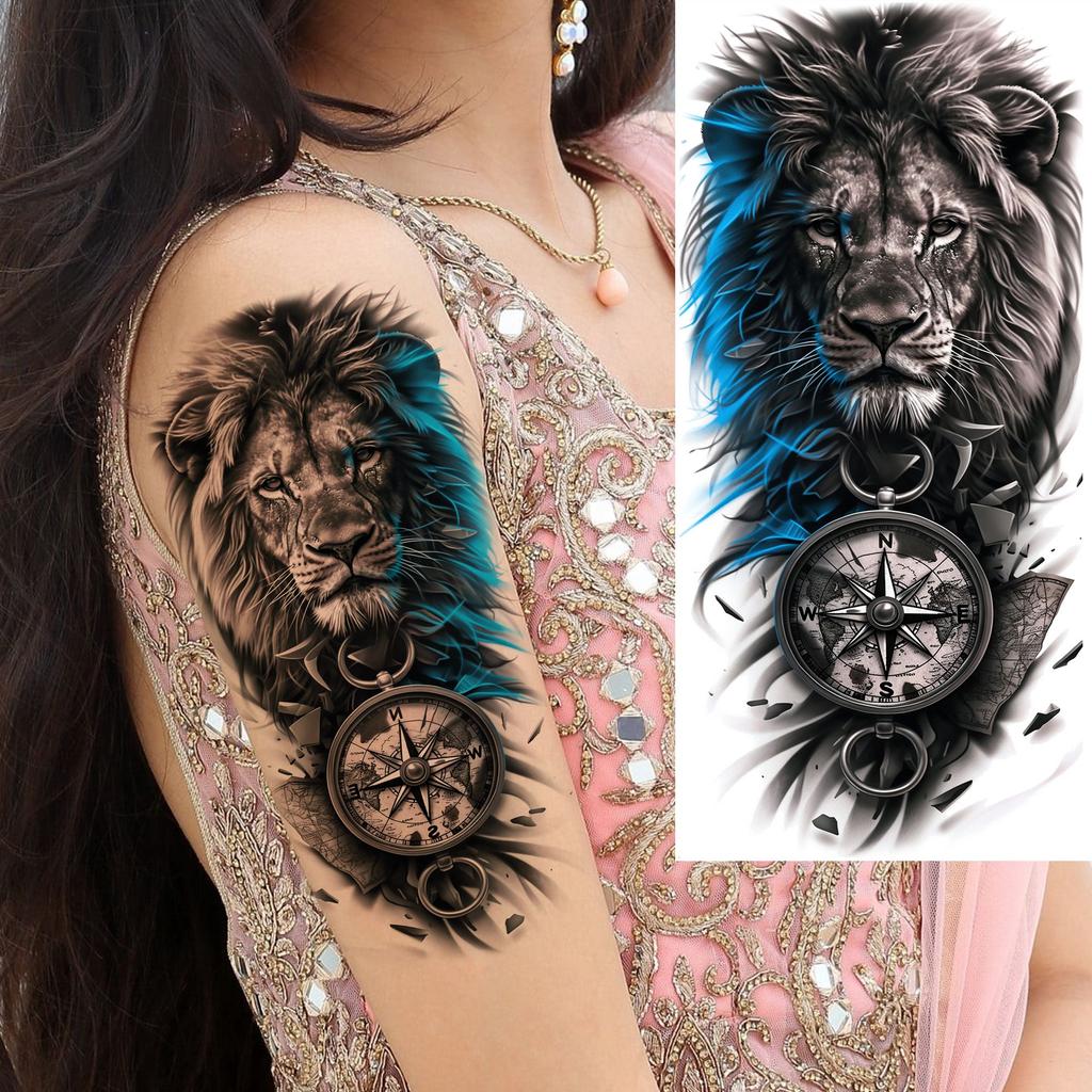 1 Sheet Fierce Tiger Lion Dragon Temporary Tattoos For Men Women Waterproof Wolf Skull Tatoos Long Lasting  Fake Tattoo Stickers