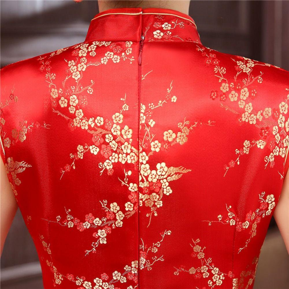 Floral Print Cheongsam Dresses Mandarin Collar Bodycon Dresses Traditional Clothing  Wedding