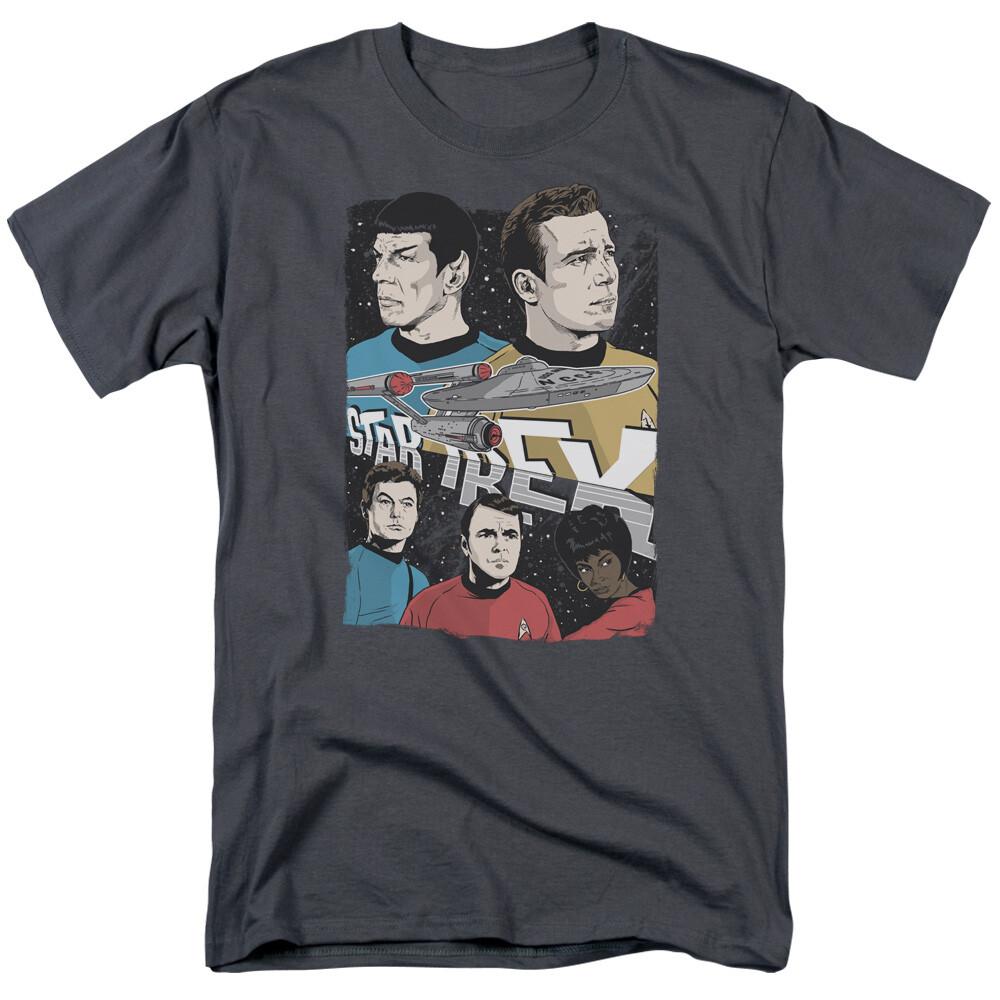 Star Trek Illustrated Crew T Shirt Licensed Sci-Fi TV Classic Adult Tee Charcoal S